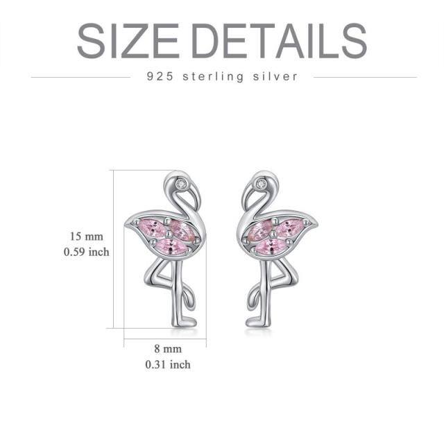 Sterling Silver Circular Shaped Cubic Zirconia Flamingo Stud Earrings-5