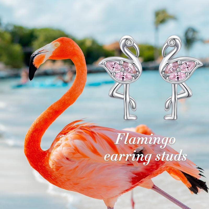 Sterling zilveren rond gevormde cubic zirconia flamingo oorbellen-6