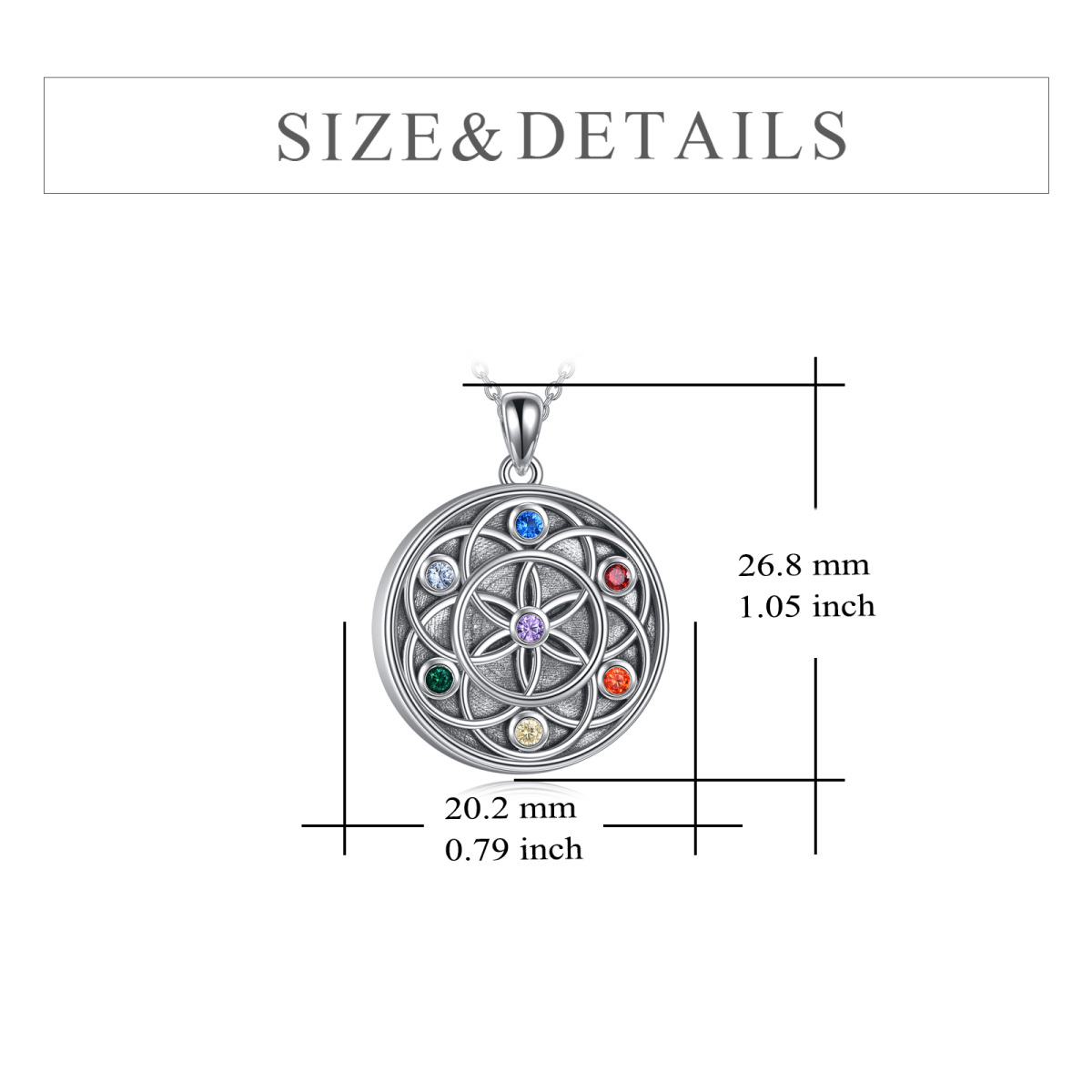 Sterling Silber kreisförmig Cubic Zirkonia Blume des Lebens & Chakras Urne Halskette mit e-5