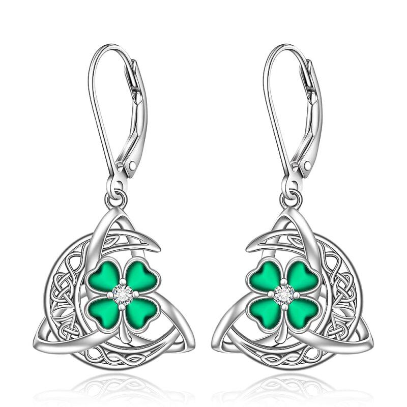 Sterling zilveren hart zirkonia klavertje vier & Keltische knoop hendel-back oorbellen voor dames-8