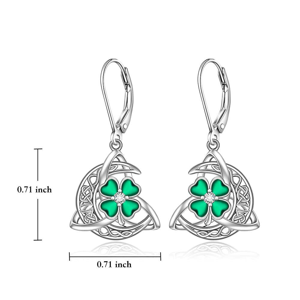 Sterling Silver Heart Cubic Zirconia Four Leaf Clover & Celtic Knot Lever-Back Earrings For Women-4