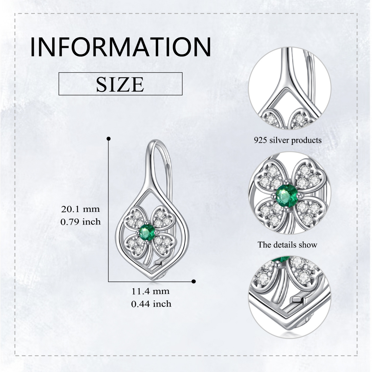 Sterling Silver Circular Shaped Cubic Zirconia Four Leaf Clover & Drop Shape Lever-back Earrings-6