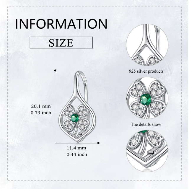 Brincos de prata esterlina em formato circular de zircônia cúbica com trevo de quatro folhas em forma de gota e alavanca traseira-6