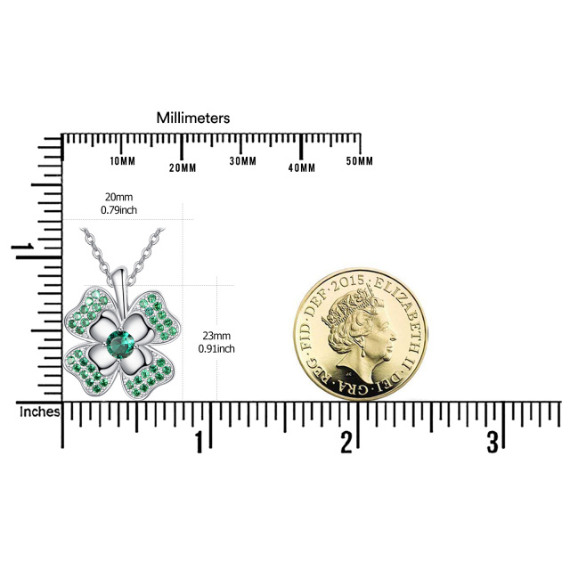 Sterling Silber kreisförmig Cubic Zirkonia vierblättrige Kleeblatt-Anhänger Halskette-7