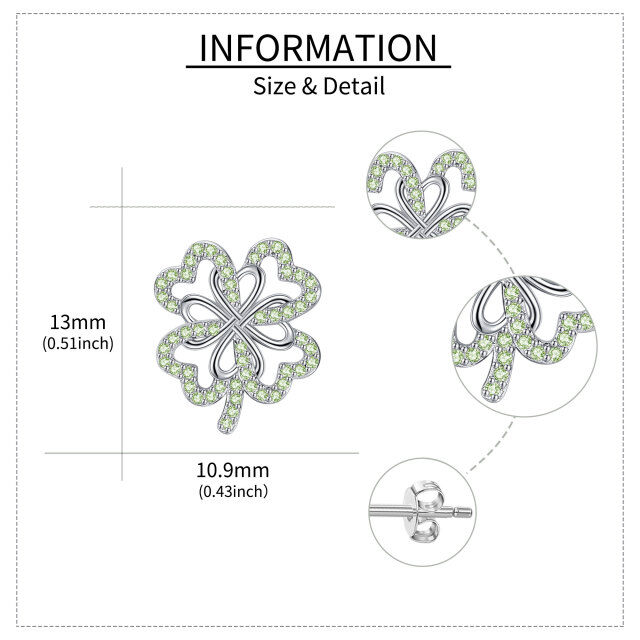 Orecchini a bottone con quadrifoglio in argento sterling a forma circolare con zirconi-5