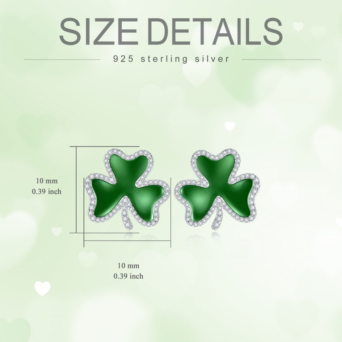 Sterling Silver Circular Shaped Cubic Zirconia Four Leaf Clover Stud Earrings-5