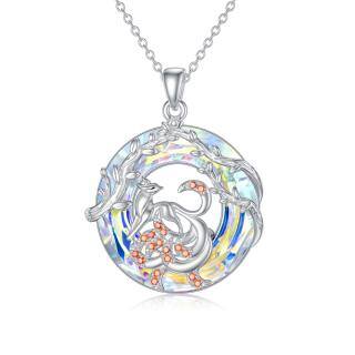 Sterling Silver Circular Shaped Fox Crystal Pendant Necklace-1