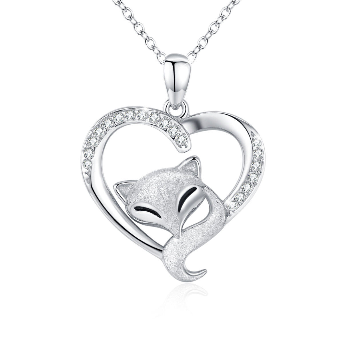 Collier en argent sterling avec pendentif renard et coeur en zircon cubique de forme circu-1