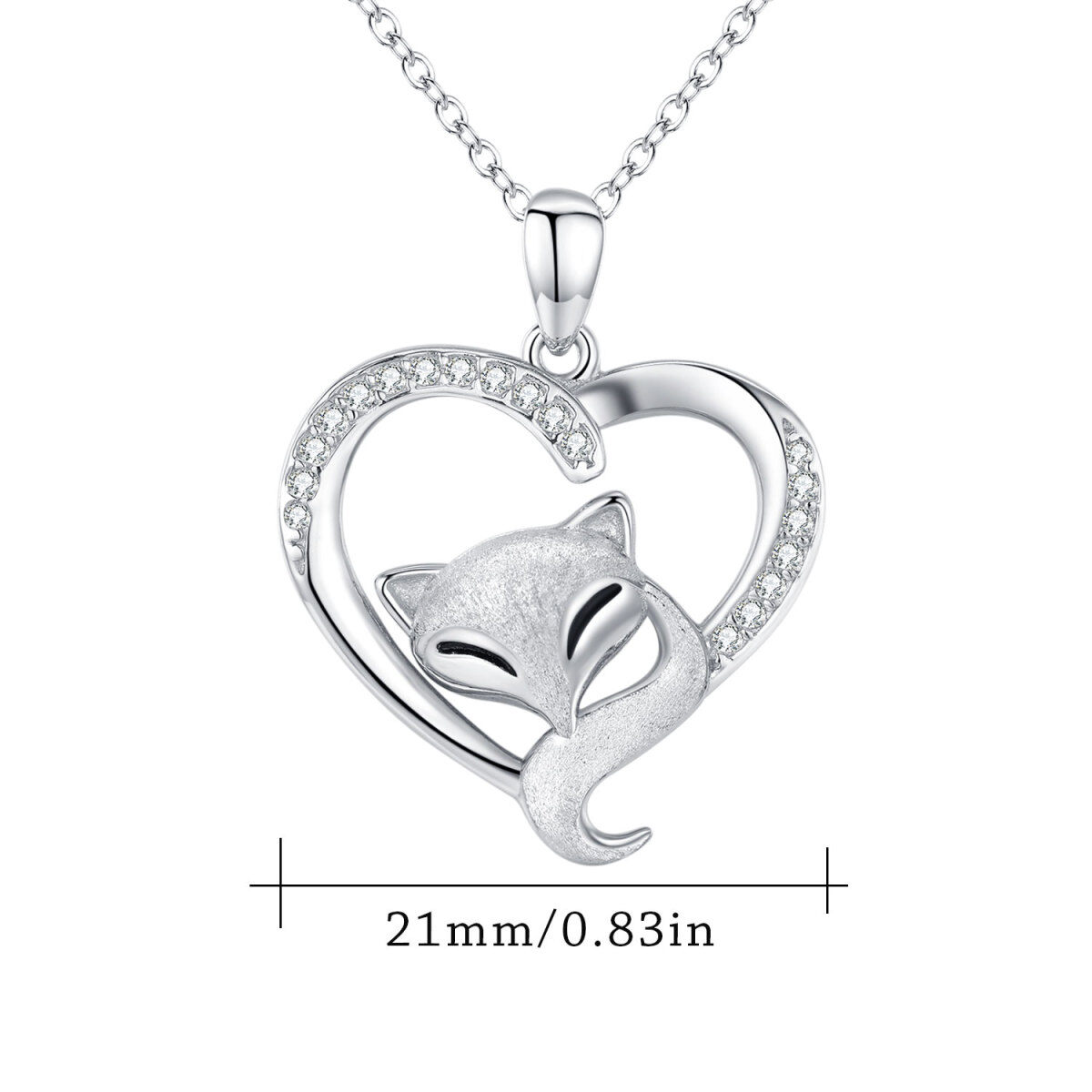 Collier en argent sterling avec pendentif renard et coeur en zircon cubique de forme circu-4