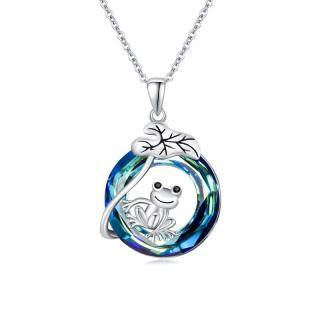 Sterling Silver Circular Shaped Frog Crystal Pendant Necklace-39