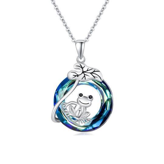 Sterling Silver Circular Shaped Frog Crystal Pendant Necklace