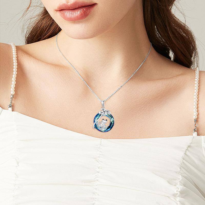 Sterling Silver Circular Shaped Frog Crystal Pendant Necklace-3