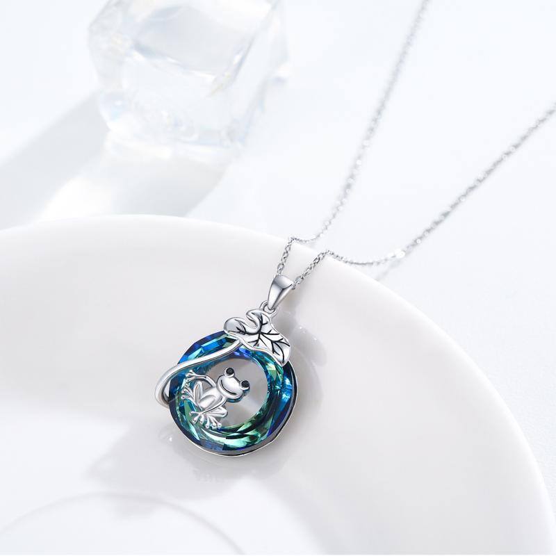 Sterling Silver Circular Shaped Frog Crystal Pendant Necklace-4