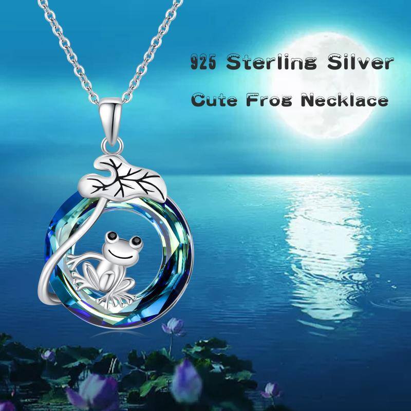 Sterling Silver Circular Shaped Frog Crystal Pendant Necklace-5