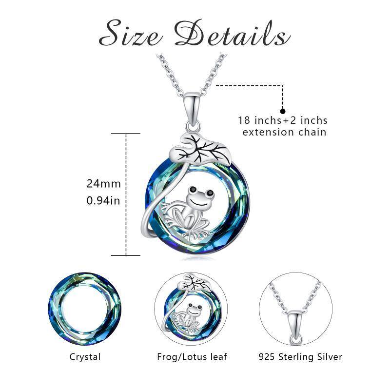 Sterling Silver Circular Shaped Frog Crystal Pendant Necklace-6