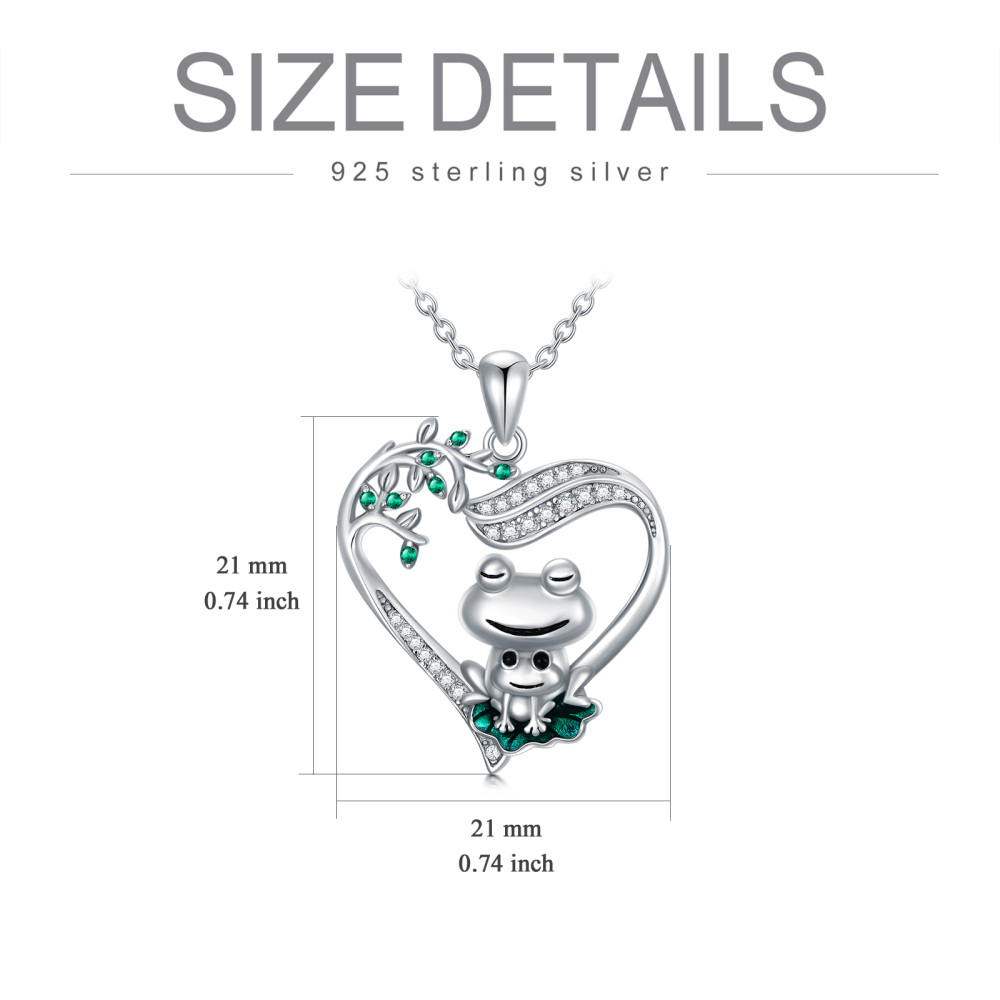 Sterling Silber kreisförmig Cubic Zirkonia Frosch & Herz-Anhänger Halskette-5