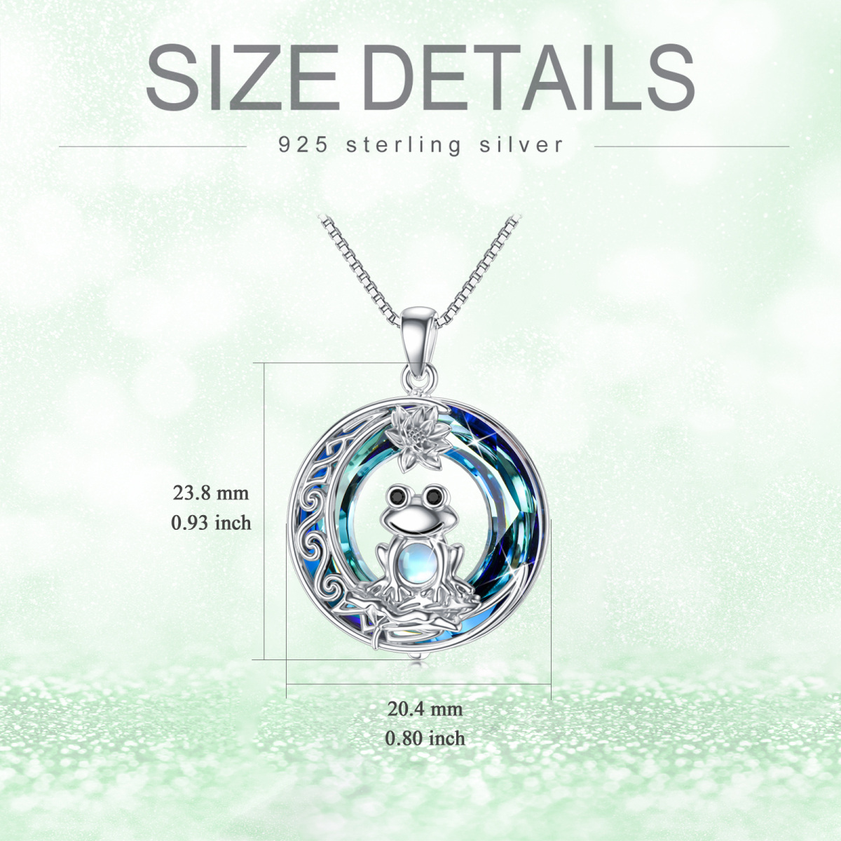 Sterling Silver Circular Crystal Frog & Lotus Moon Pendant Necklace For Women Best Friends-5