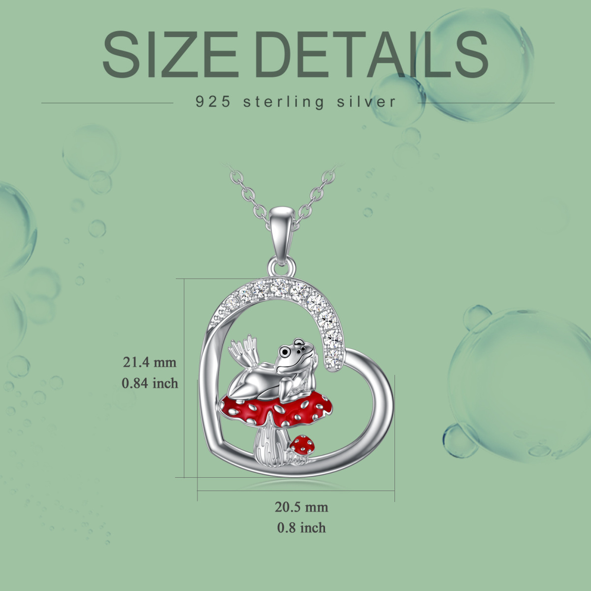 Sterling Silver Circular Cubic Zirconia Frog & Mushroom Heart Pendant Necklace For Women Best Friends-5