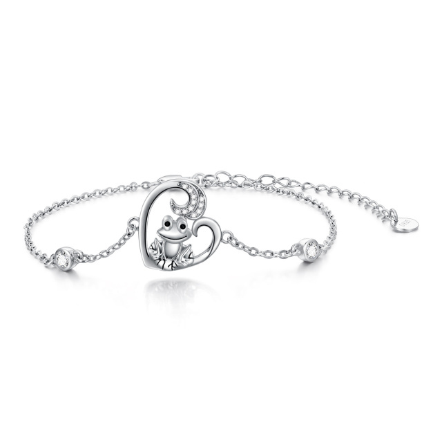 Bracelet de cheville en argent sterling avec grenouille en zircone cubique de forme circul-1