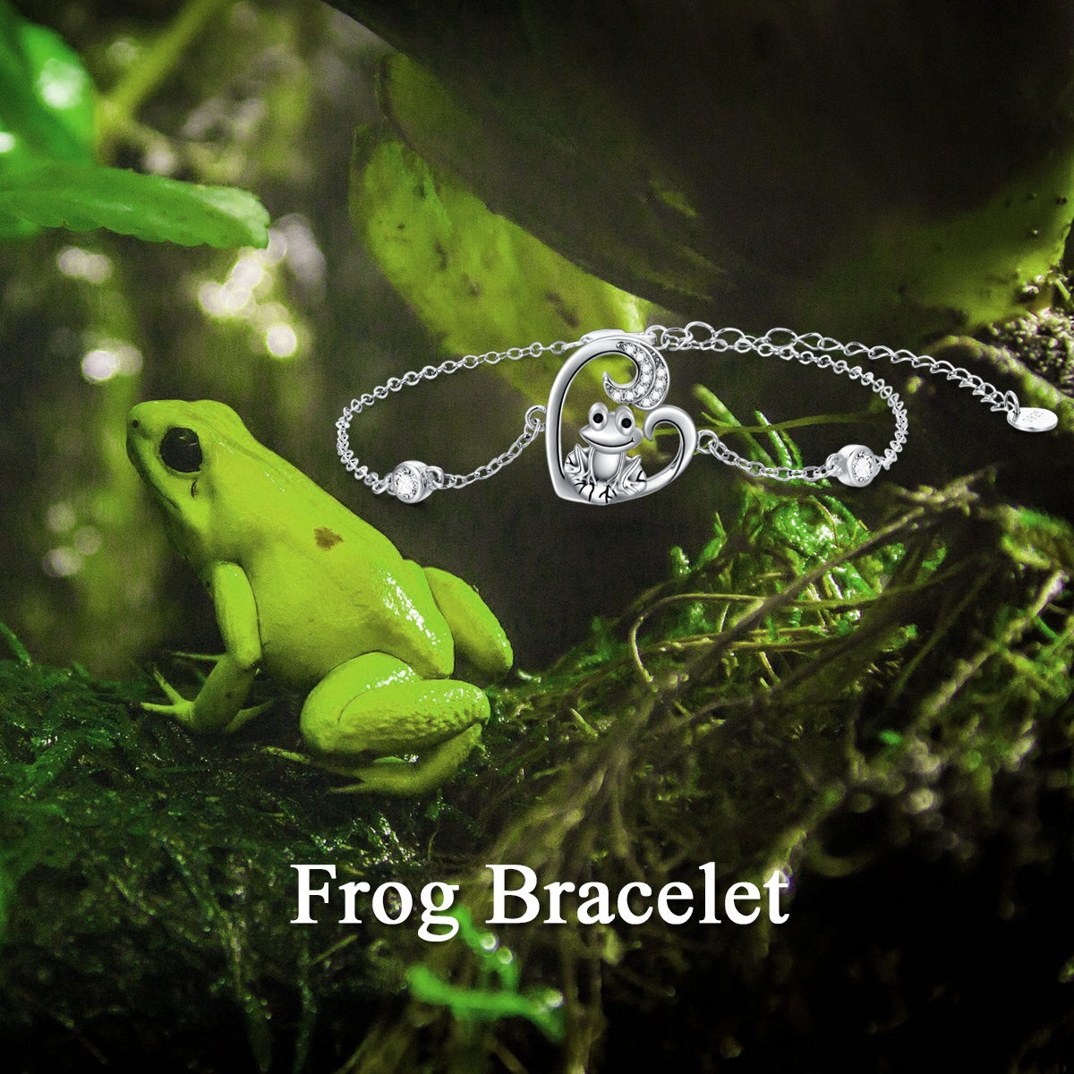 Sterling Silver Circular Shaped Cubic Zirconia Frog Single Layer Anklet-6