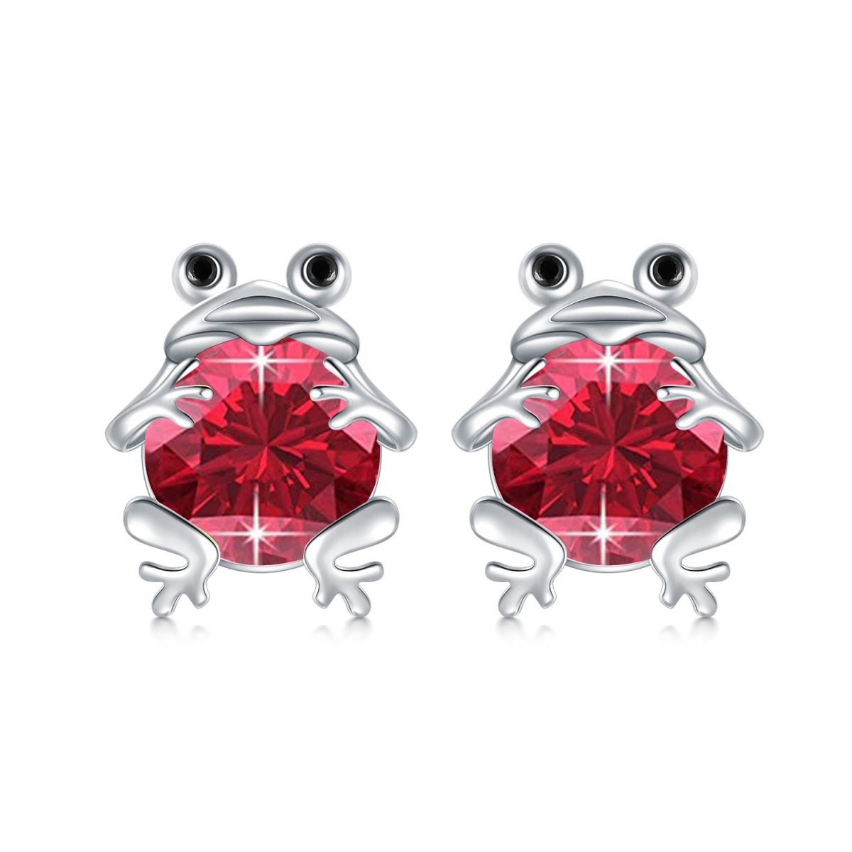 Sterling Silver Circular Shaped Garnet Frog Stud Earrings-1