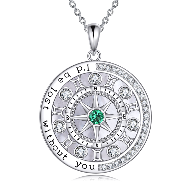 Collana con pendente a bussola Gemelli a forma circolare in argento sterling con zirconi cubici-1