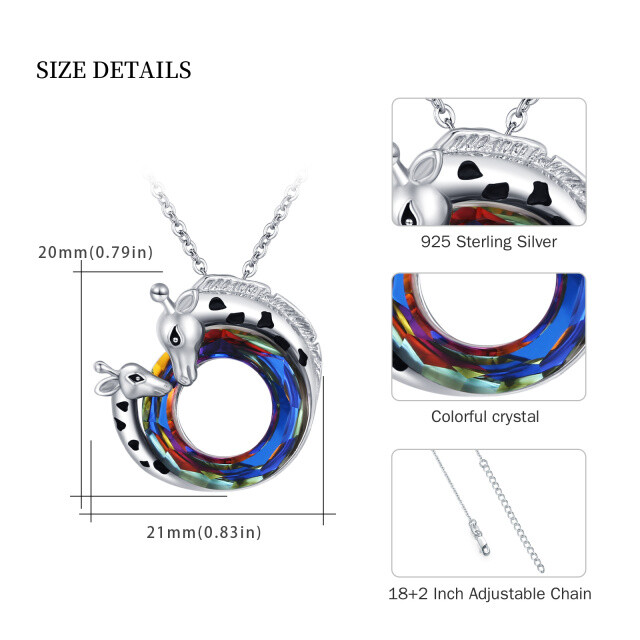 Sterling Silber kreisförmiger Giraffe Kristall Anhänger Halskette-4