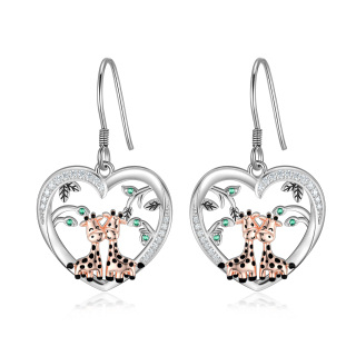 Sterling Silver Circular Shaped Cubic Zirconia Giraffe Drop Earrings-19