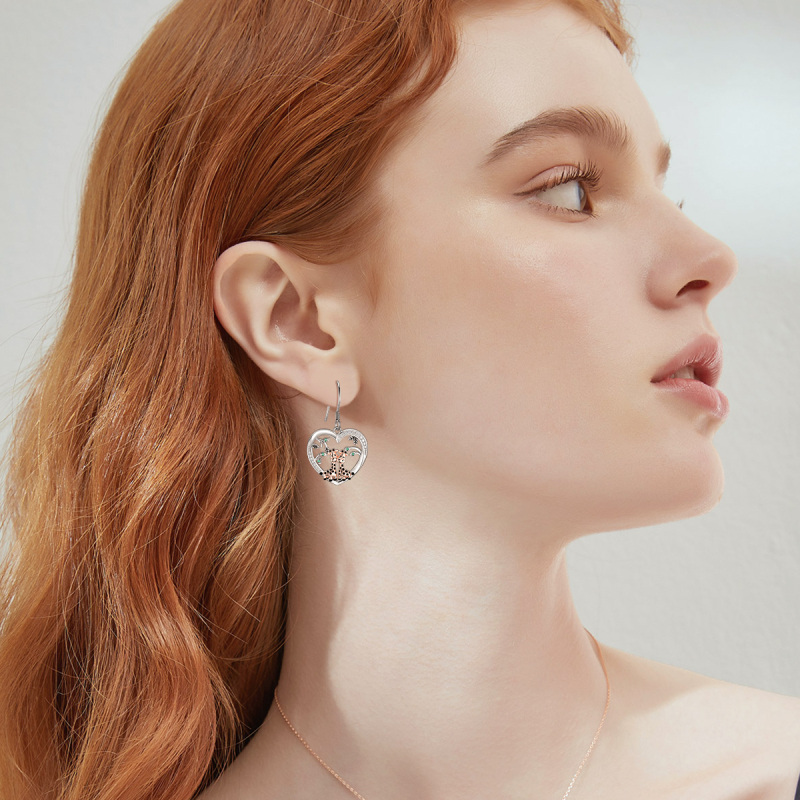 Sterling Silver Circular Shaped Cubic Zirconia Giraffe Drop Earrings-2