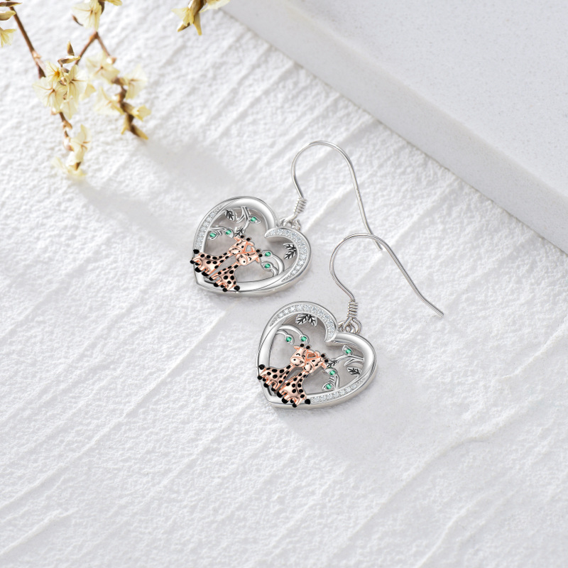 Sterling Silver Circular Shaped Cubic Zirconia Giraffe Drop Earrings-3