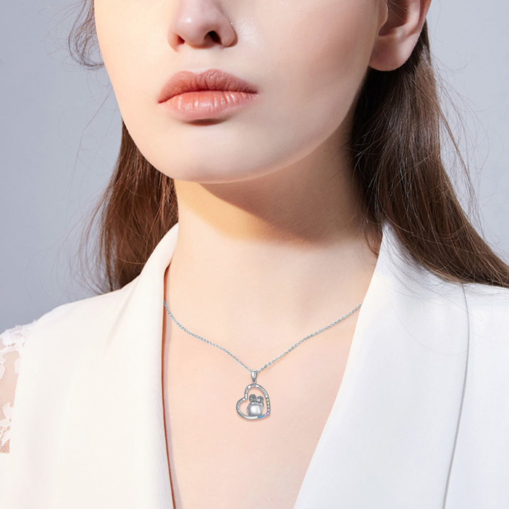 Collana con ciondolo della nonna in argento sterling a forma di cerchio e zirconi con parola incisa-2
