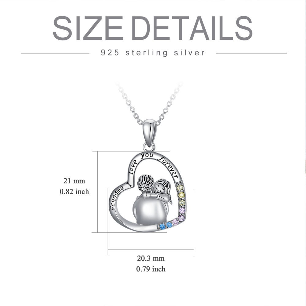Collana con ciondolo della nonna in argento sterling a forma di cerchio e zirconi con parola incisa-4