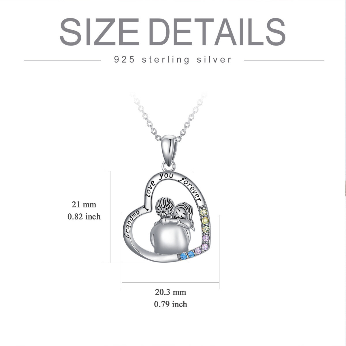 Sterling Silver Circular Shaped Cubic Zirconia Grandmother Pendant Necklace with Engraved Word-4