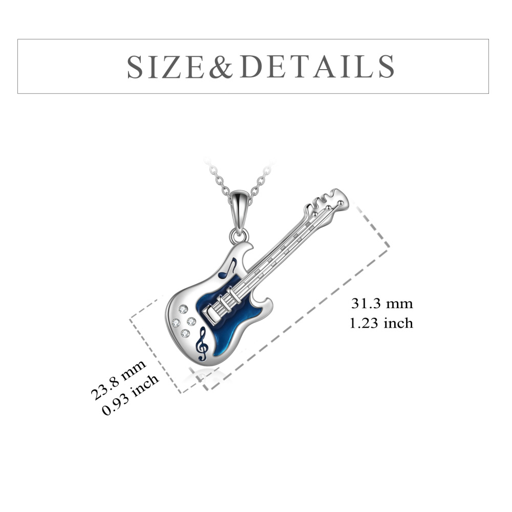 Collana con ciondolo per chitarra in argento sterling a forma di cerchio e zirconi con parola incisa-5