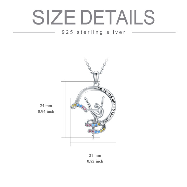 Sterling Silber kreisförmig Cubic Zirkonia Turner Anhänger Halskette mit eingraviertem Wor-5