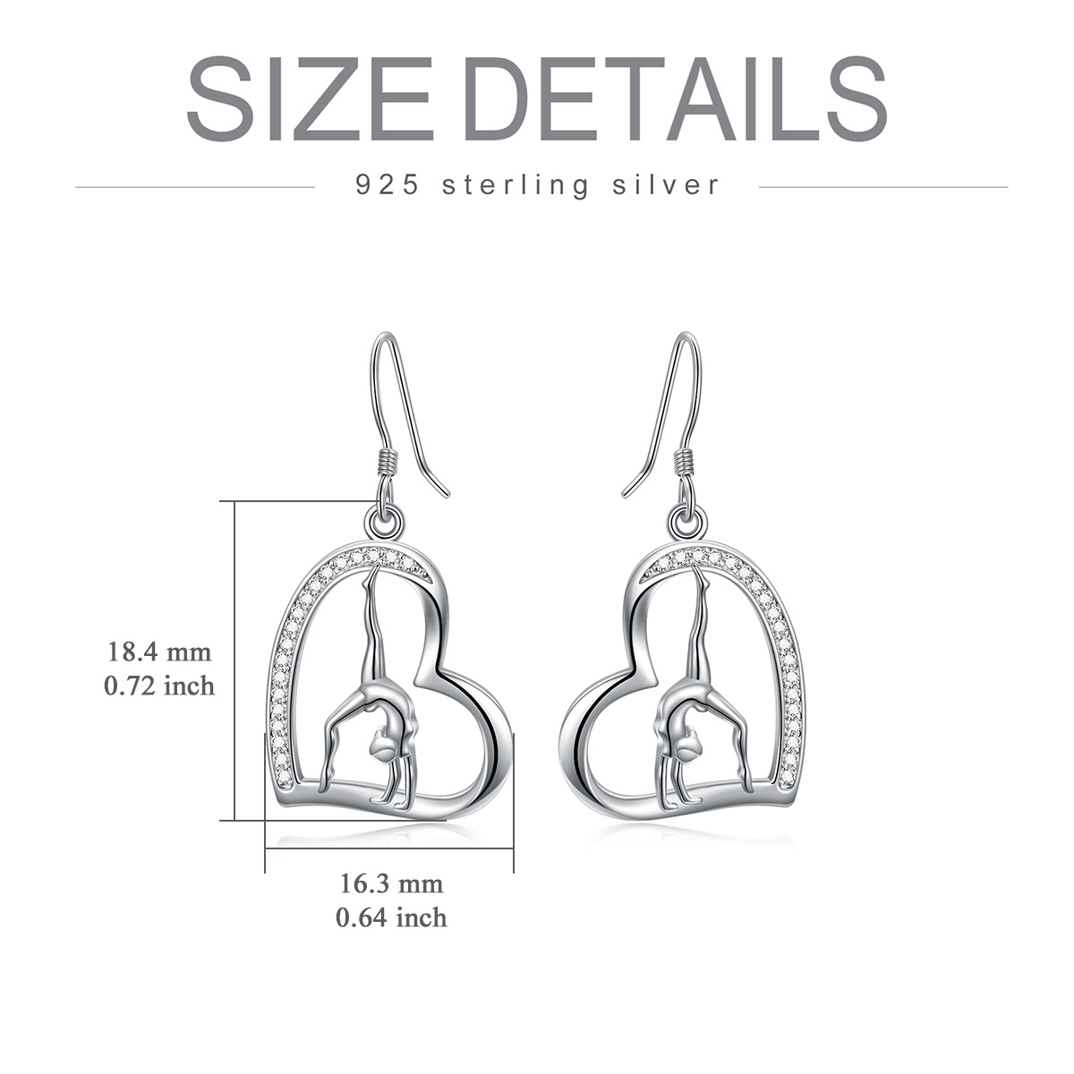 Boucles d'oreilles pendantes en forme de cœur de gymnastique en argent sterling avec oxyde de zirconium de forme circulaire-5