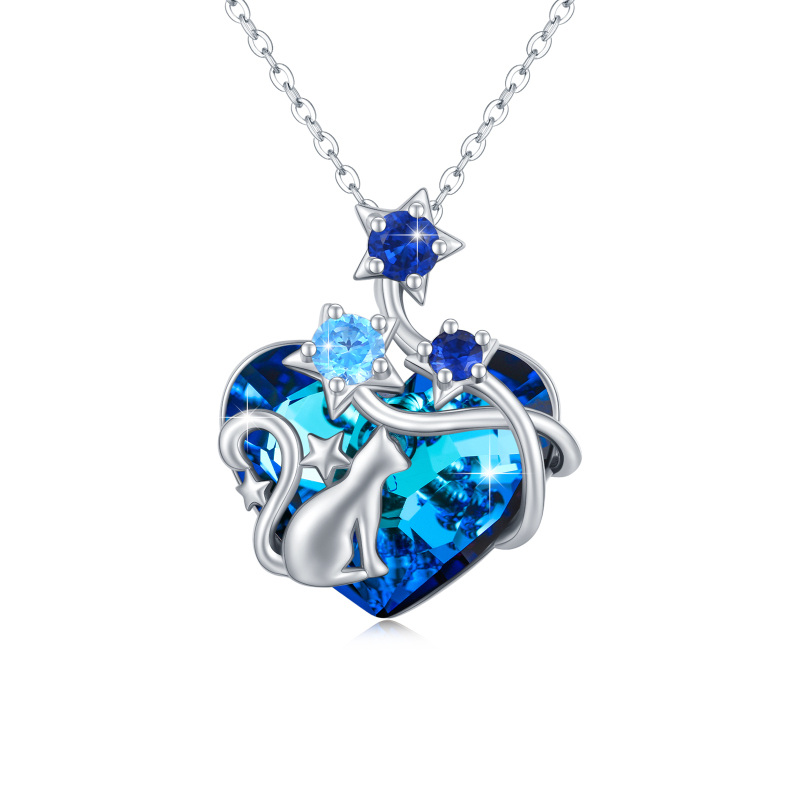 Sterling Silver Heart Crystal Cat Pendant Necklace For Women-11