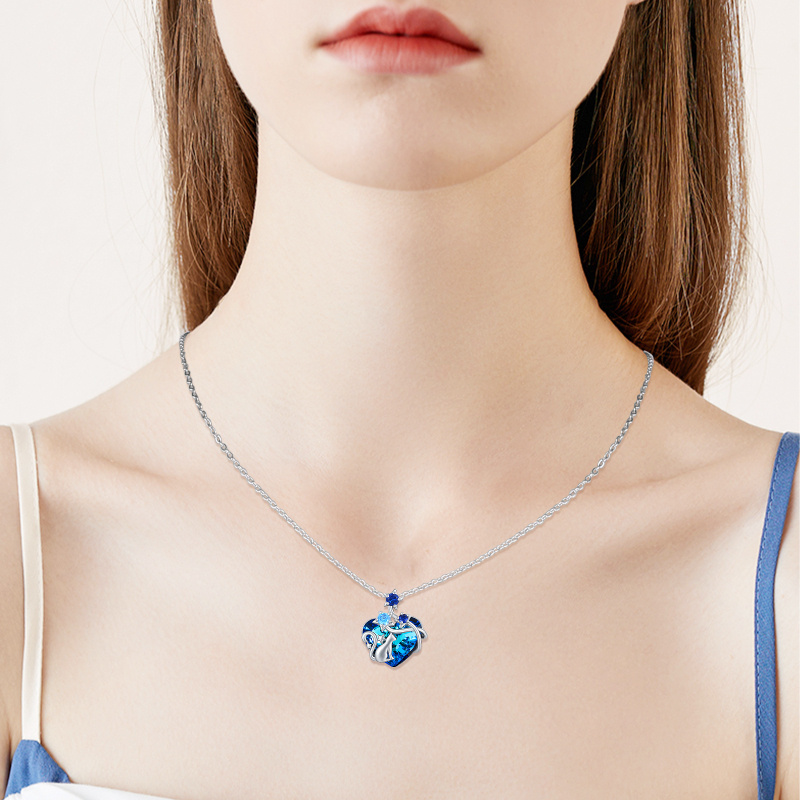 Colar com pingente de gato de cristal de coração em prata esterlina para mulheres-3