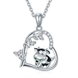 Sterling Silver Cow & Heart Pendant Necklace Cz Ivy Jewelry Gift For Girl-34