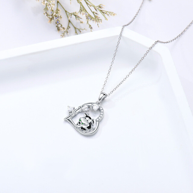 Sterling Silver Circular Shaped & Heart Shaped Cubic Zirconia Cow & Heart Pendant Necklace-4