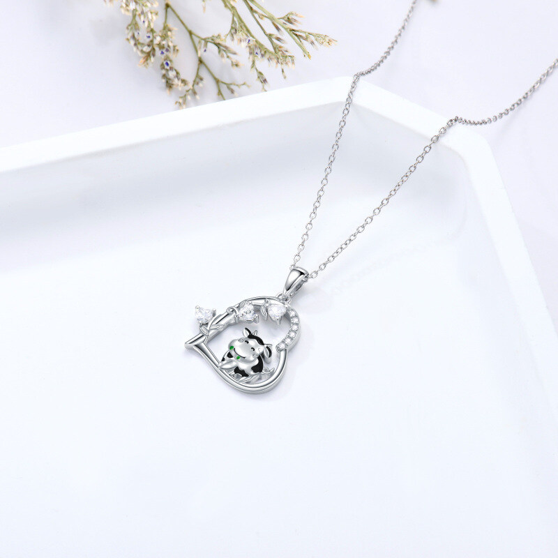 Sterling Silver Cow & Heart Pendant Necklace Cz Ivy Jewelry Gift For Girl-4