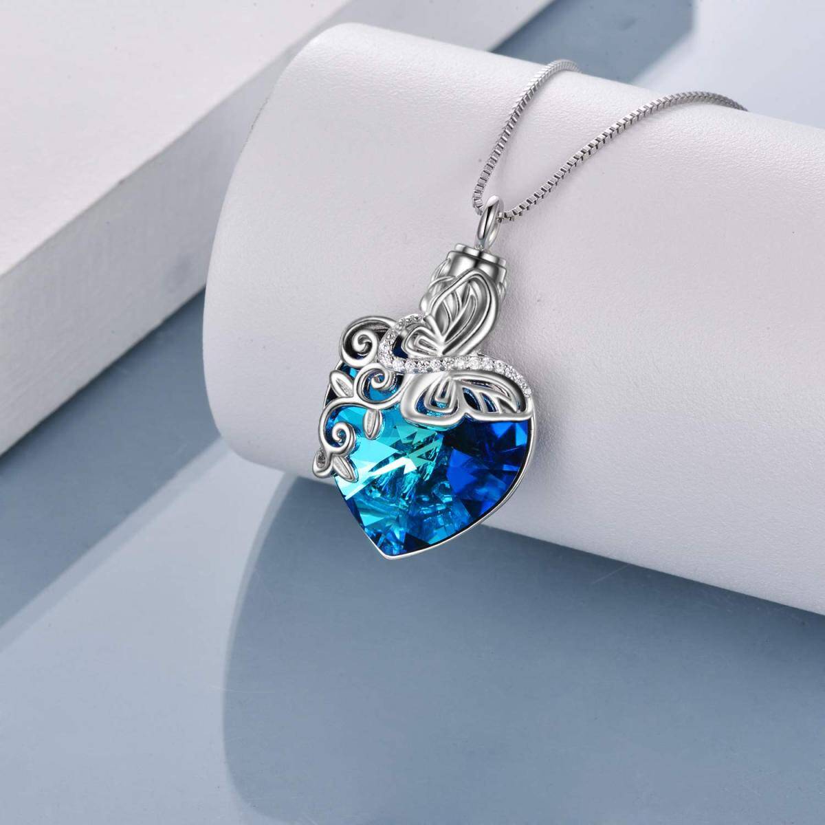 Sterling Silver Heart Crystal & Cubic Zirconia Butterfly Urn Necklace For Ashes-3