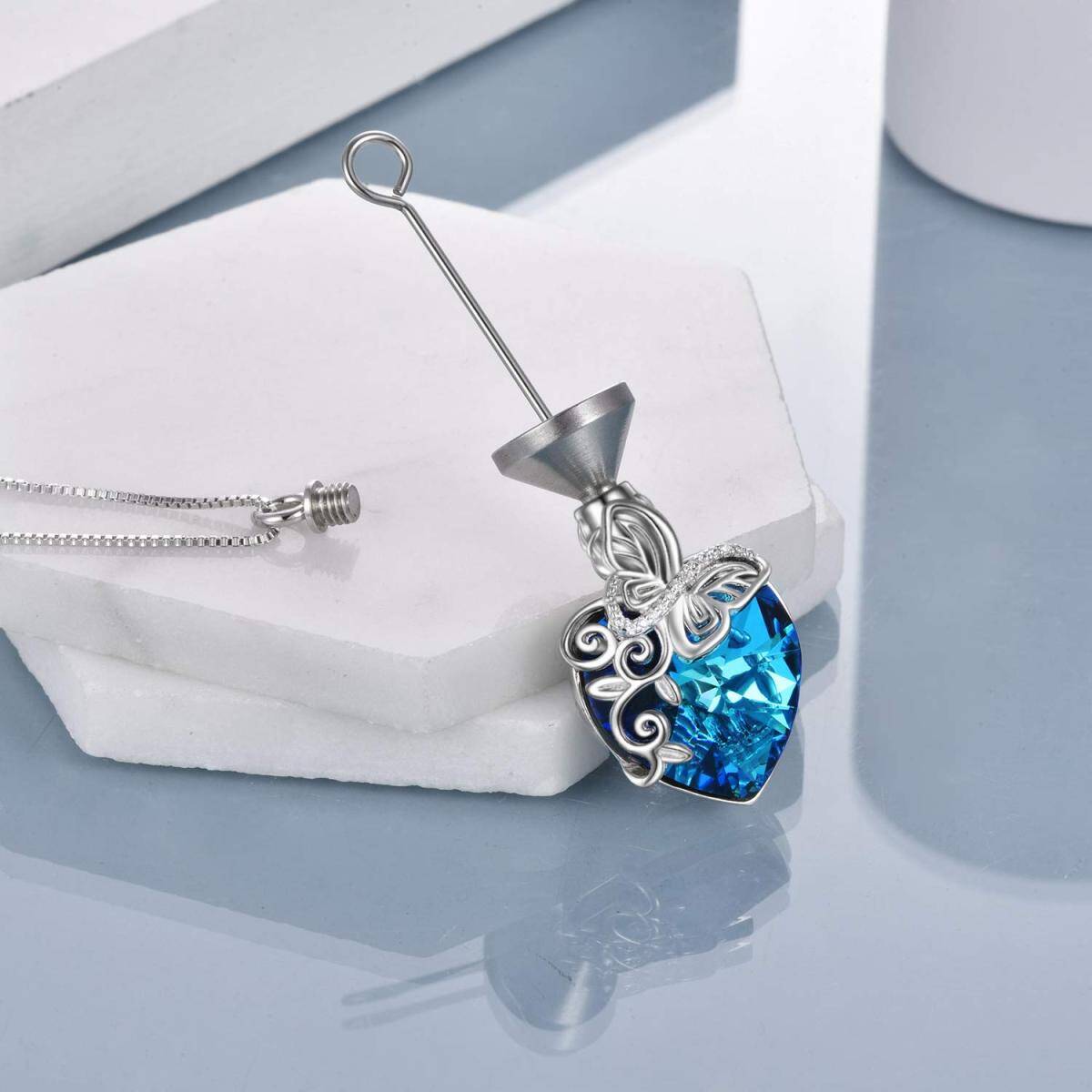 Sterling Silver Heart Crystal & Cubic Zirconia Butterfly Urn Necklace For Ashes-4