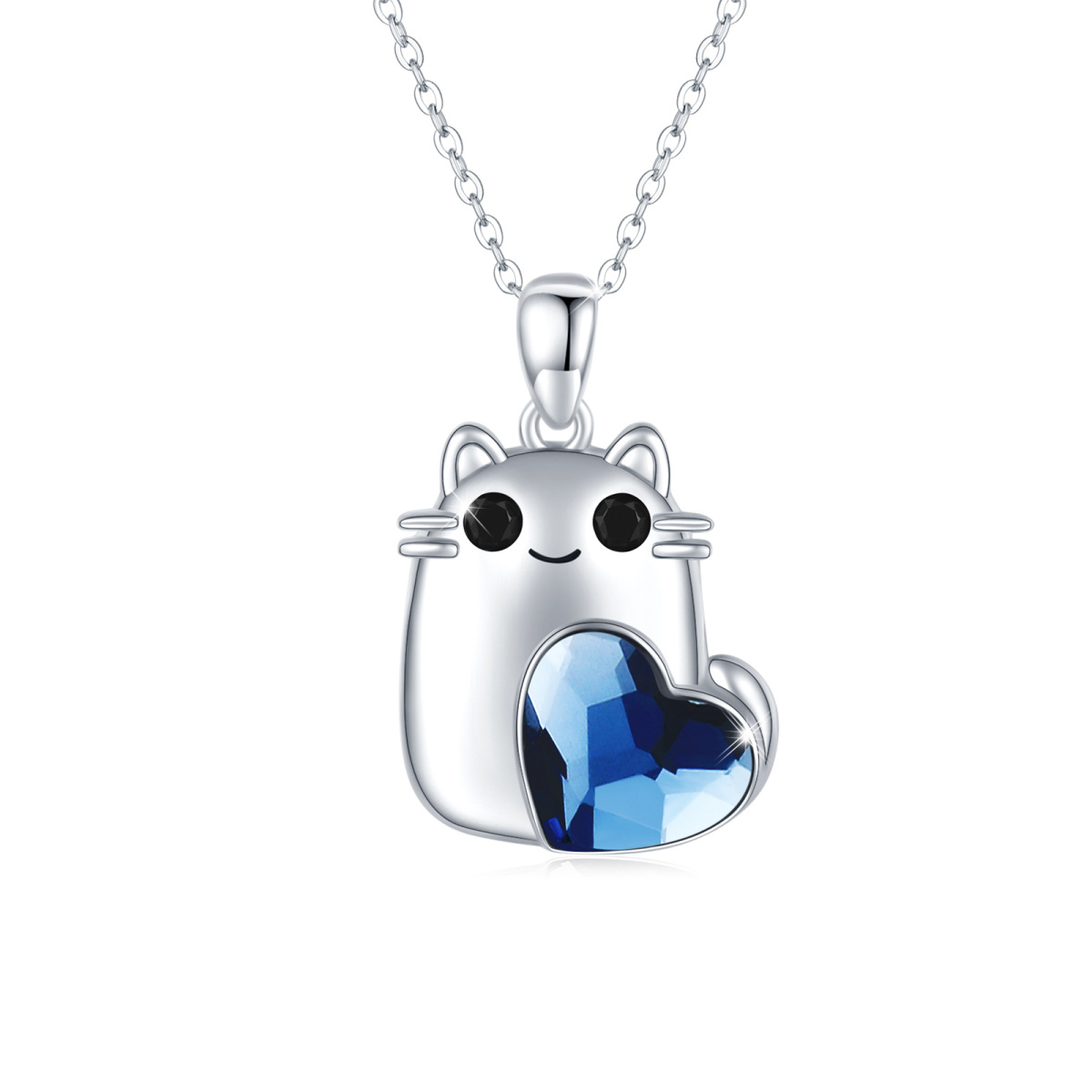 Sterling Silver Heart Crystal Cat Pendant Necklace For Women Best Friends-1