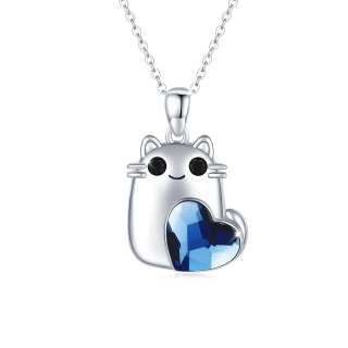 Sterling Silver Heart Crystal Cat Pendant Necklace For Women Best Friends-4