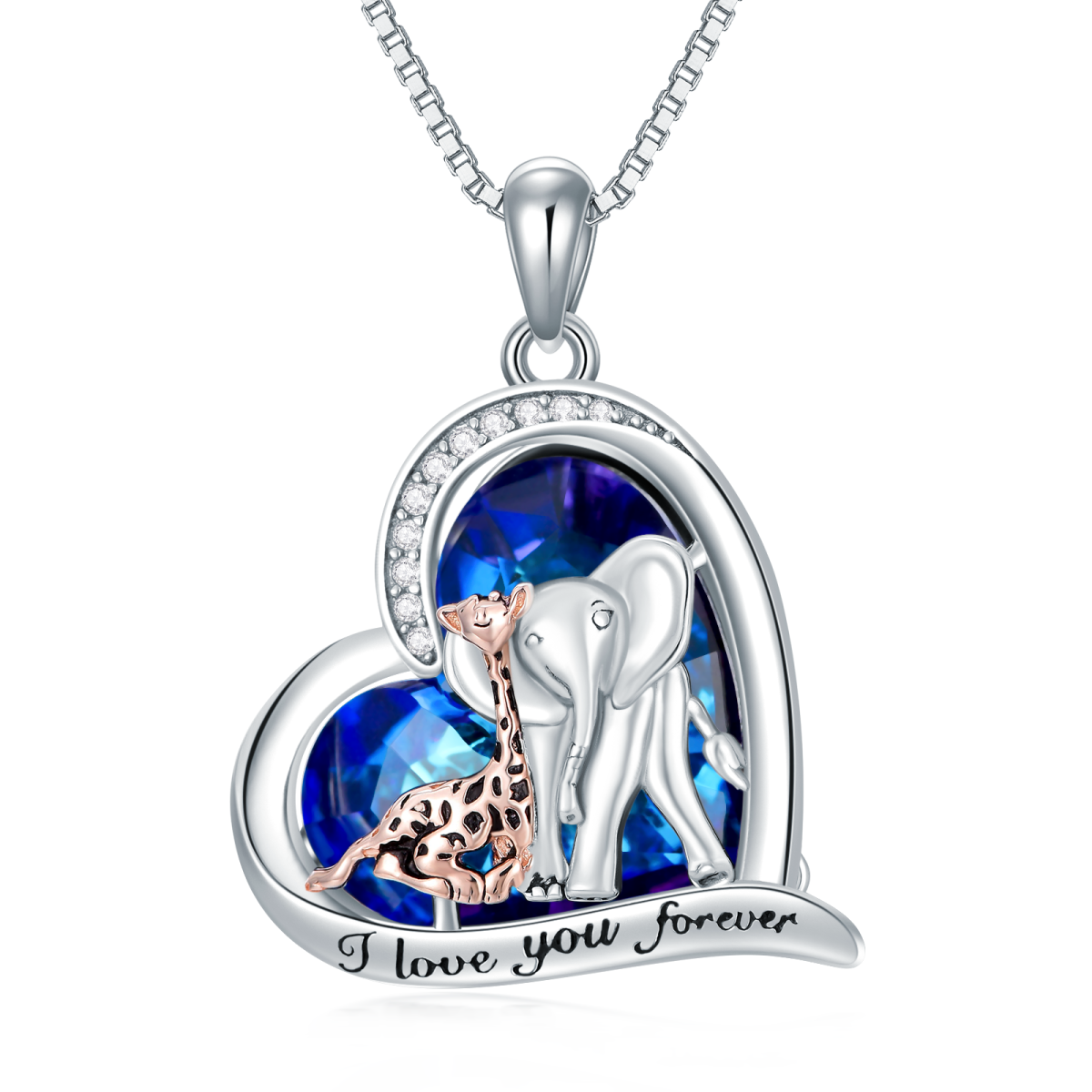 Collana da donna con ciondolo giraffa elefante in cristallo con zirconi cubici a forma di cuore in argento sterling-1