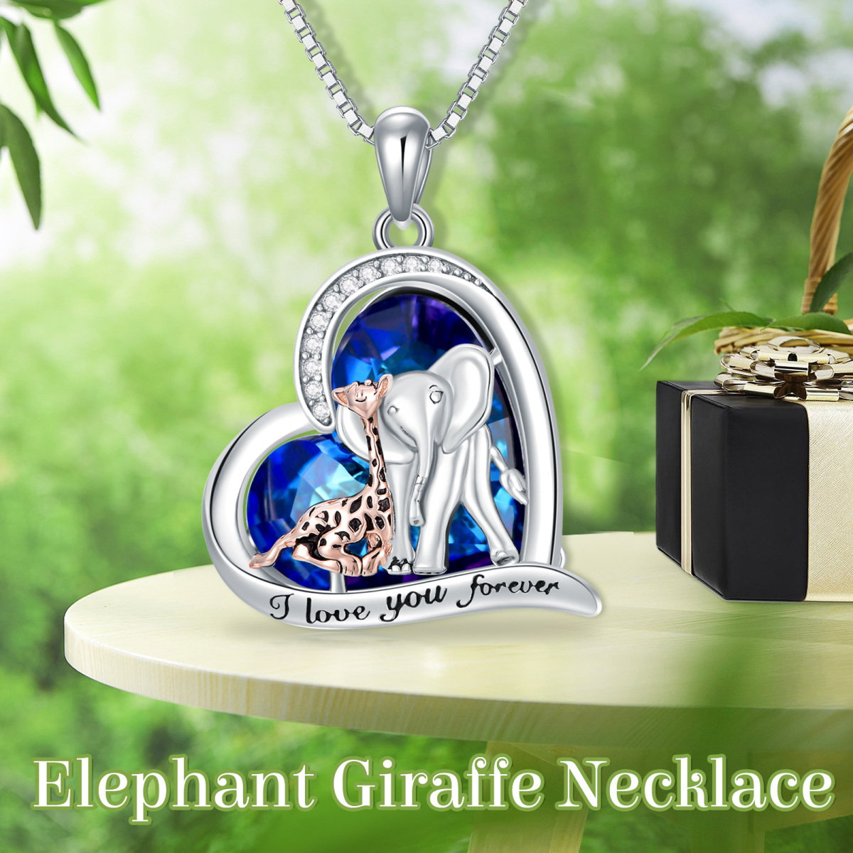 Collana da donna con ciondolo giraffa elefante in cristallo con zirconi cubici a forma di cuore in argento sterling-3