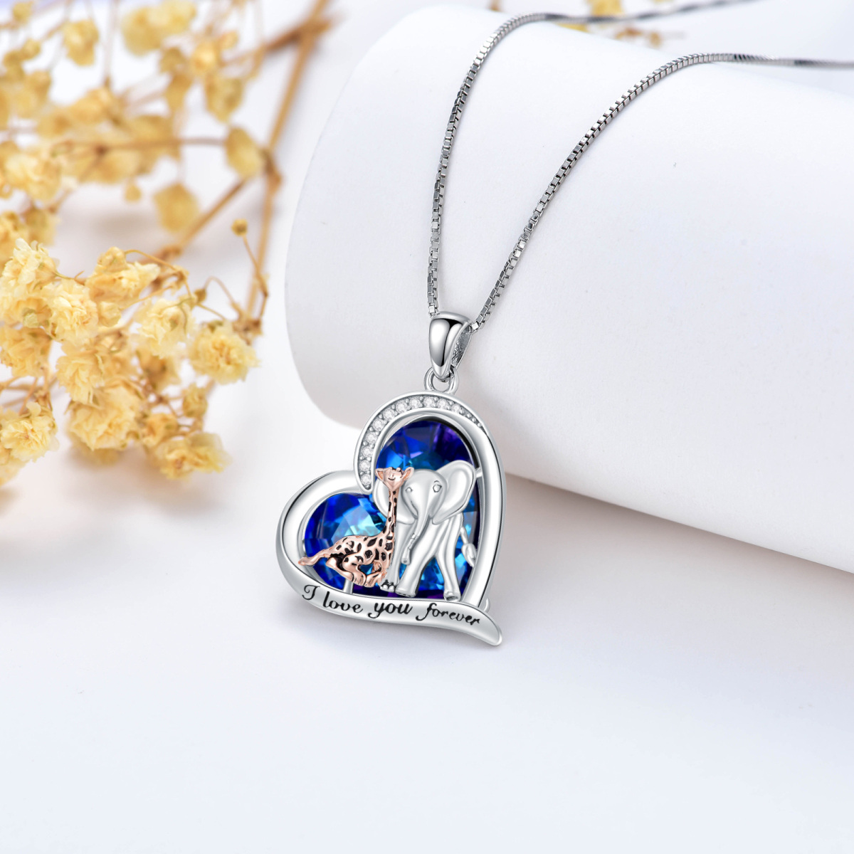 Sterling Silver Heart Crystal Cubic Zirconia Elephant Giraffe Pendant Necklace For Women-5