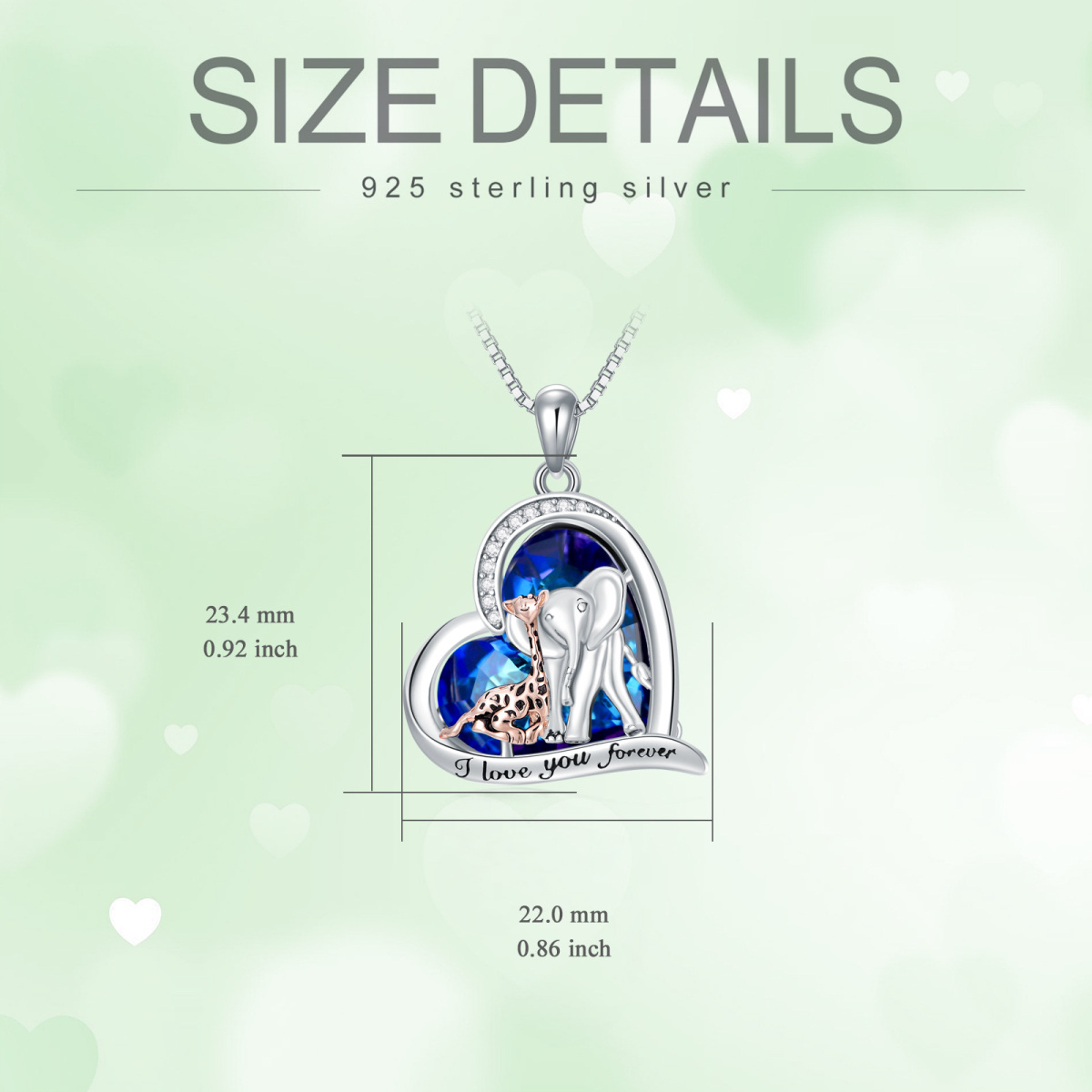 Sterling Silver Heart Crystal Cubic Zirconia Elephant Giraffe Pendant Necklace For Women-6