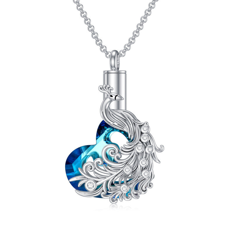 Sterling Silver Heart Crystal Peacock & Heart Urn Necklace For Ashes-19